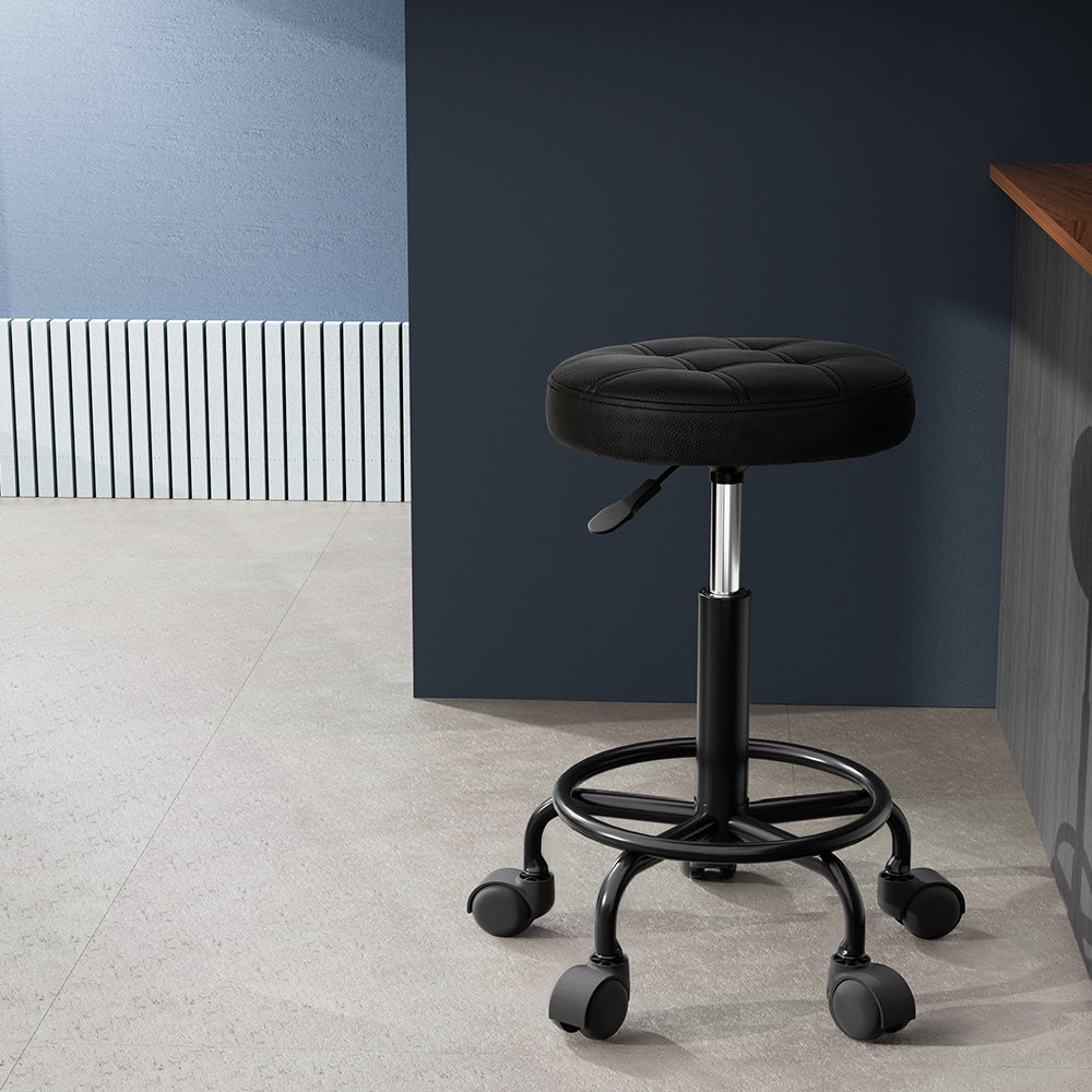 Artiss Round Swivel Salon Stool Black Adjustable Height