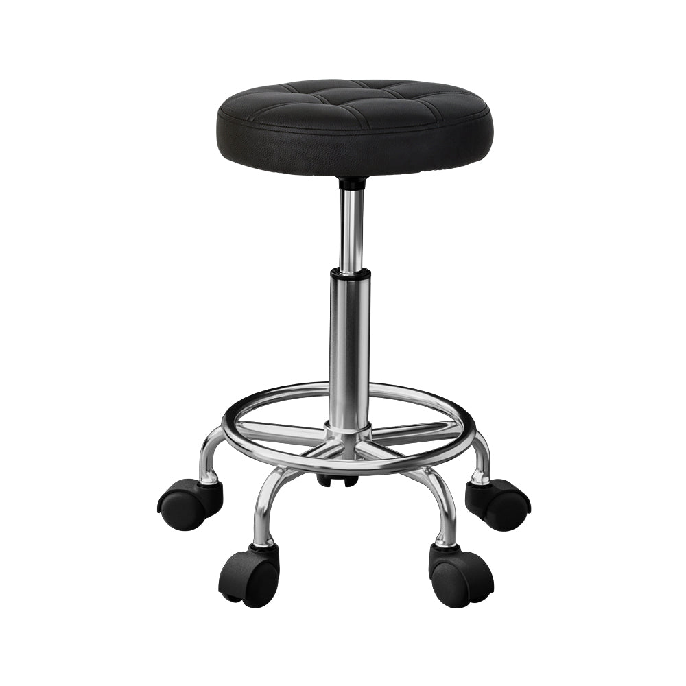 Artiss Round Swivel Salon Stool Black Adjustable PVC