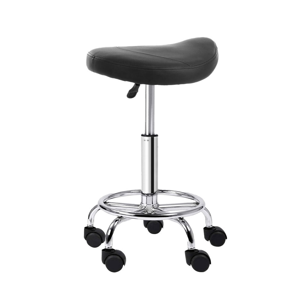 Artiss Black Saddle Swivel Salon Stool Adjustable Height