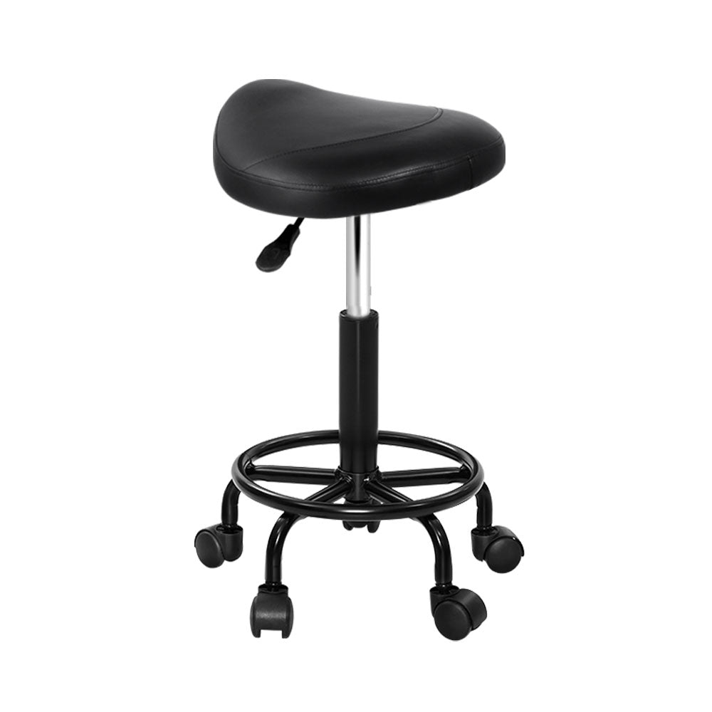 Artiss Saddle Swivel Salon Stool Black Adjustable PU Leather