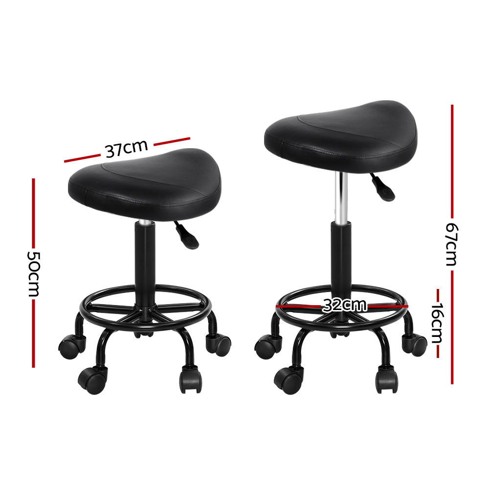 Artiss Saddle Swivel Salon Stool Black Adjustable PU Leather