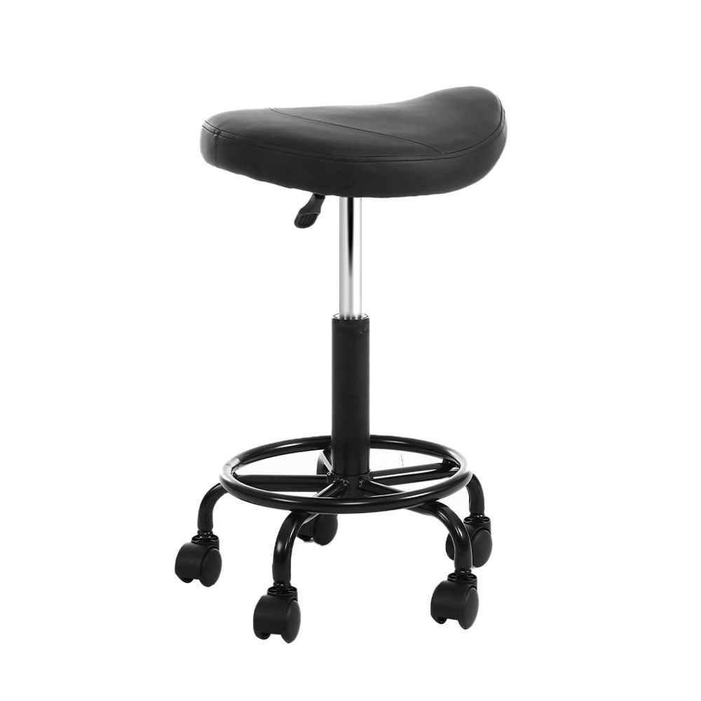 Artiss Saddle Swivel Salon Stool Black Adjustable PU Leather