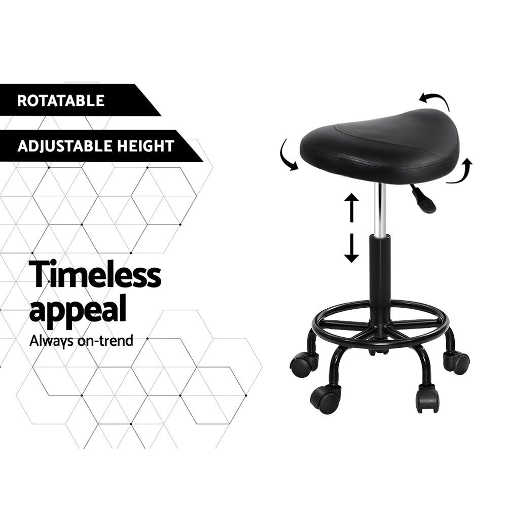 Artiss Saddle Swivel Salon Stool Black Adjustable PU Leather