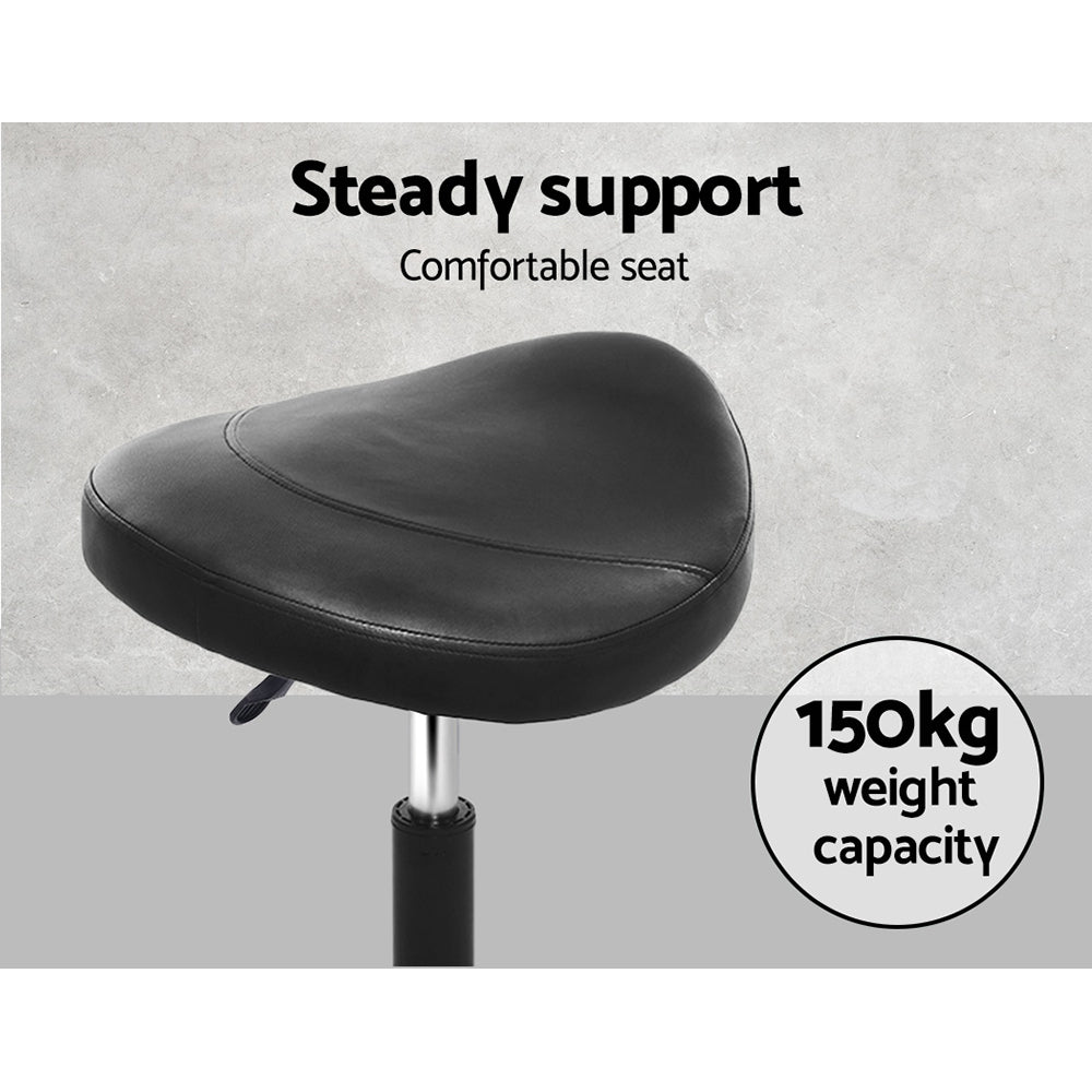 Artiss Saddle Swivel Salon Stool Black Adjustable PU Leather