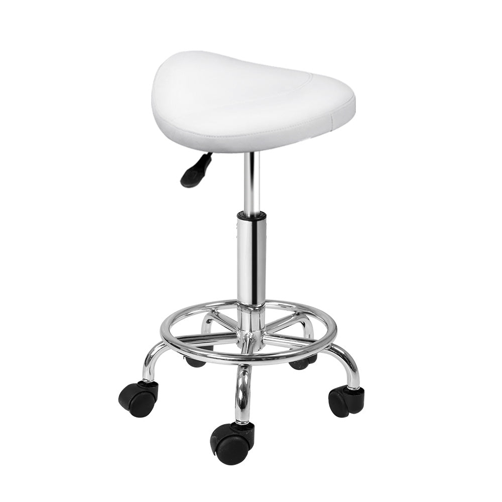 Saddle Swivel Salon Stool White Adjustable PU Leather