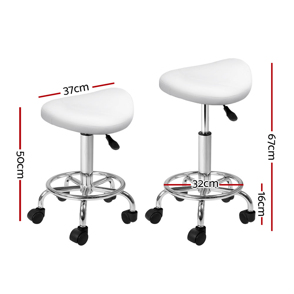 Saddle Swivel Salon Stool White Adjustable PU Leather