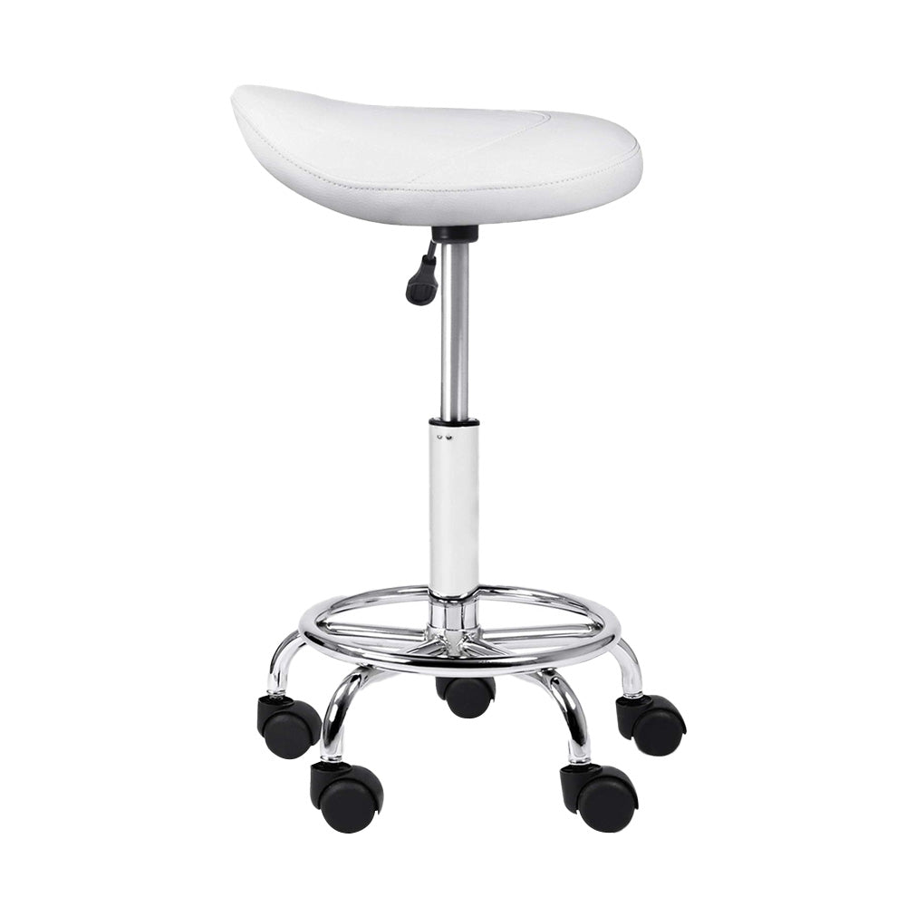 Saddle Swivel Salon Stool White Adjustable PU Leather