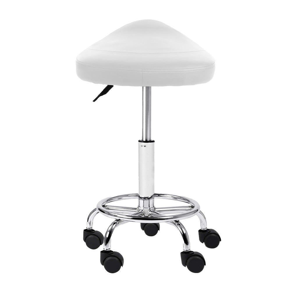 Saddle Swivel Salon Stool White Adjustable PU Leather