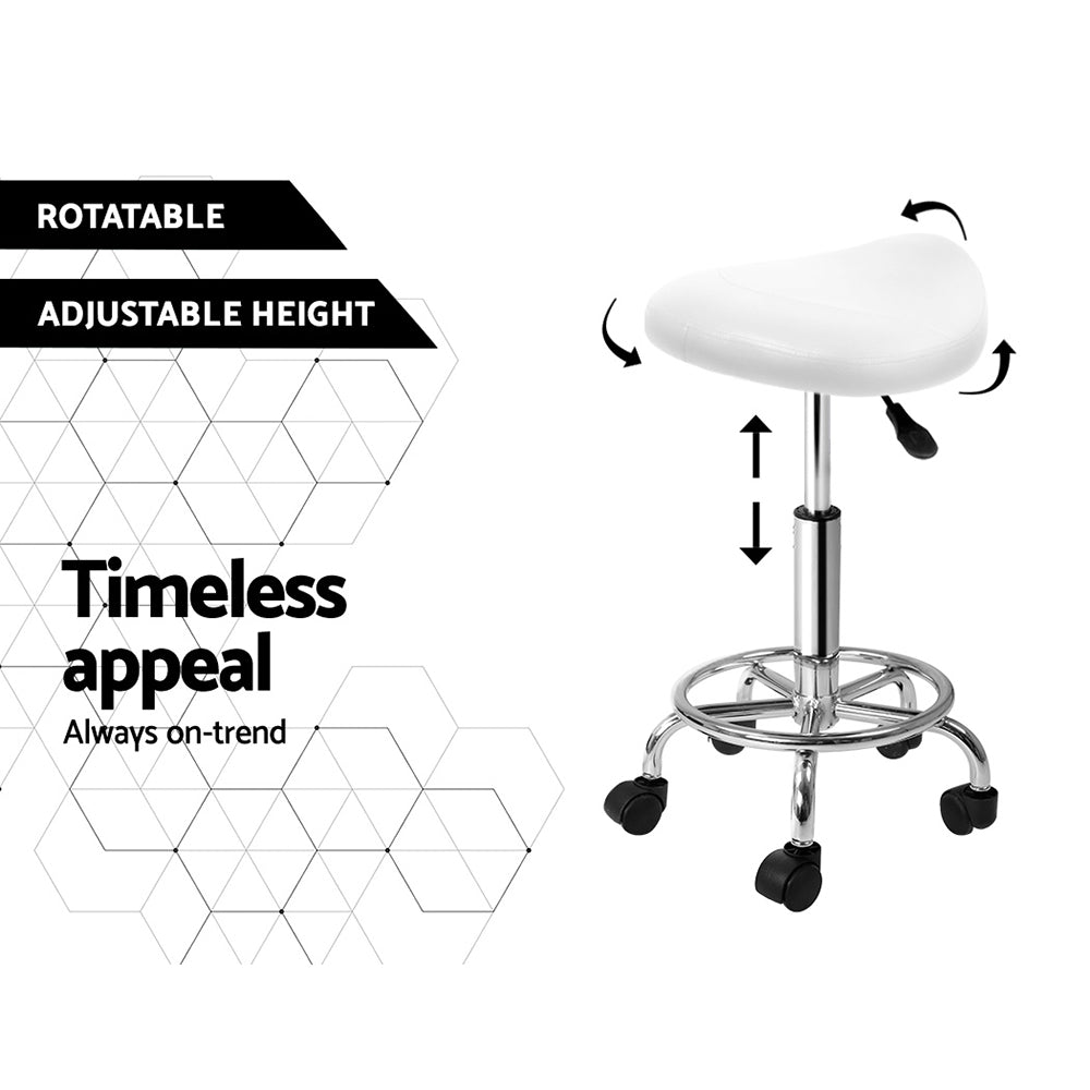 Saddle Swivel Salon Stool White Adjustable PU Leather