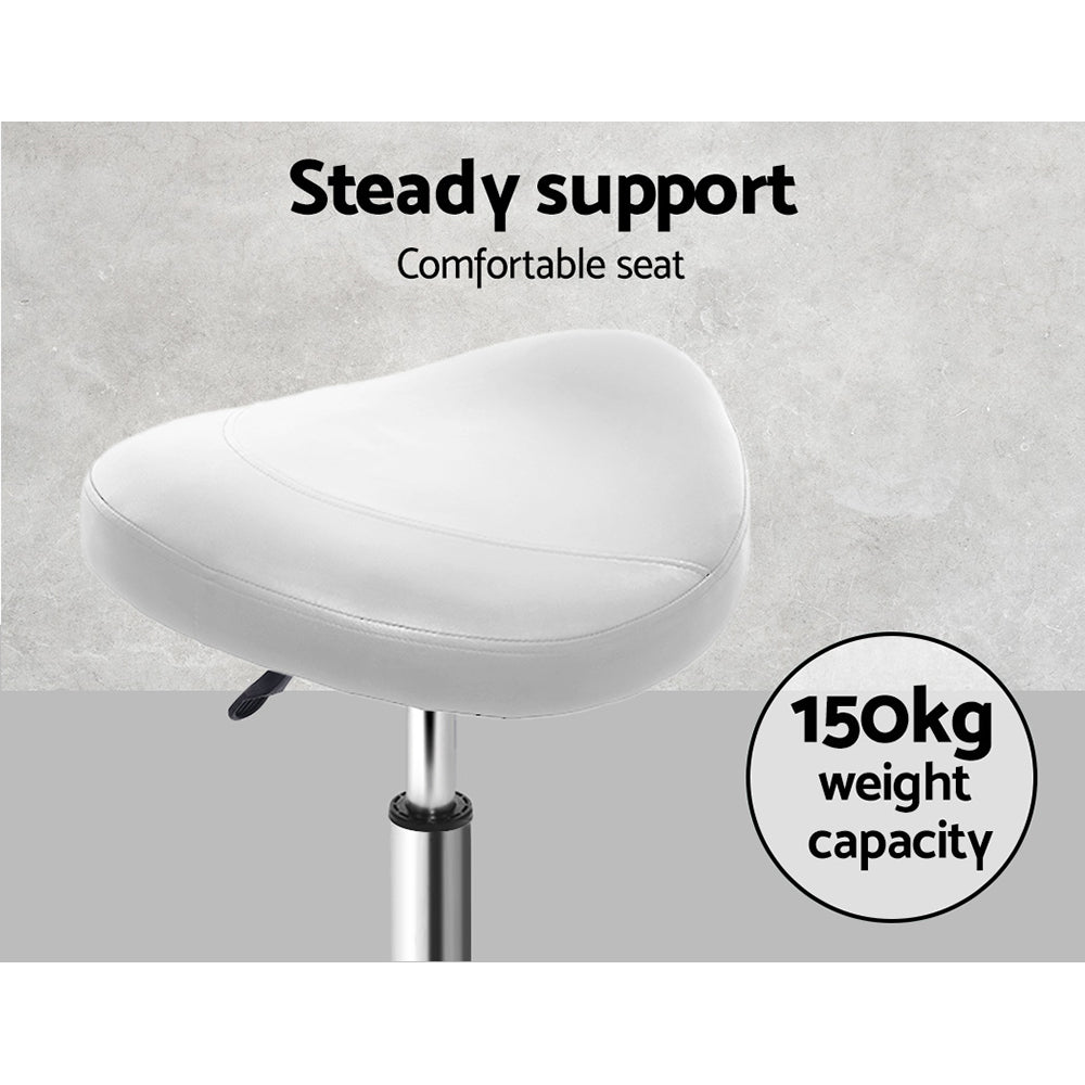 Saddle Swivel Salon Stool White Adjustable PU Leather