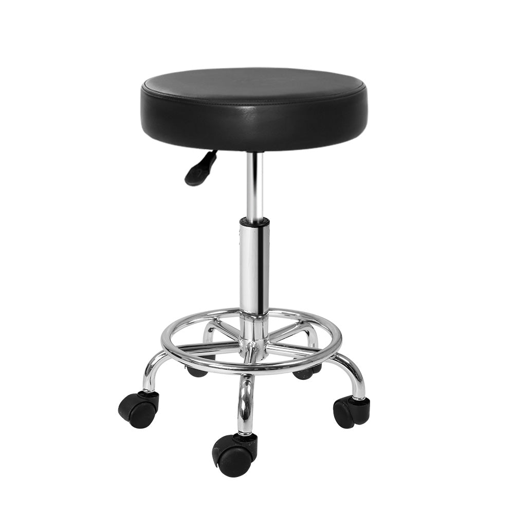 Artiss Round Swivel Salon Stool Black PU Leather