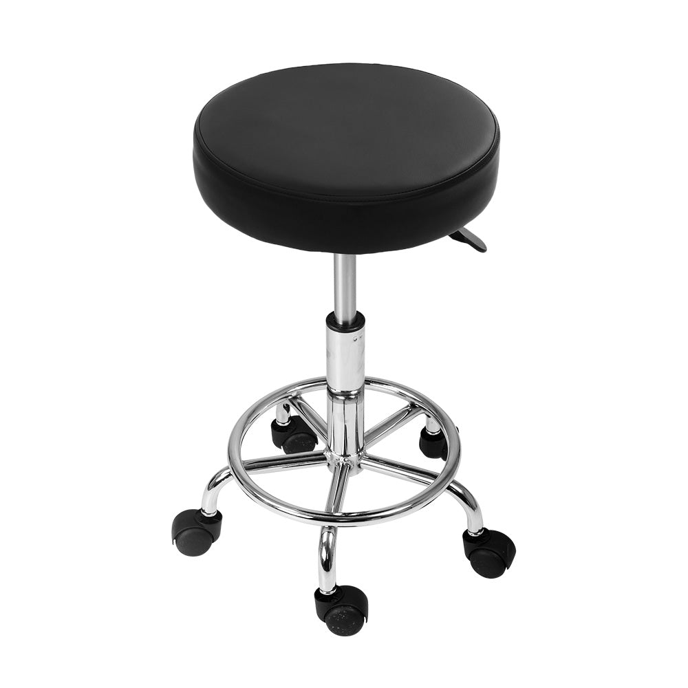 Artiss Round Swivel Salon Stool Black PU Leather
