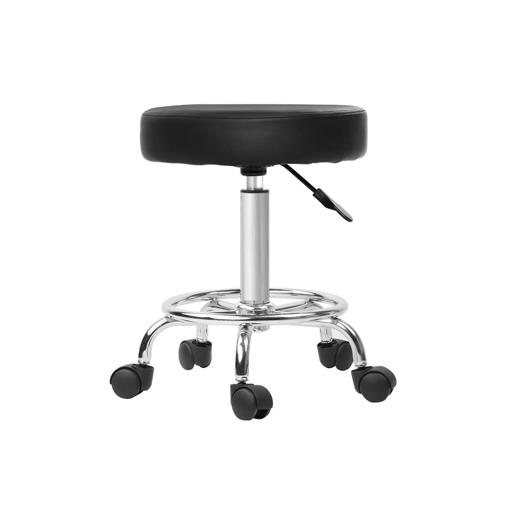Artiss Round Swivel Salon Stool Black PU Leather
