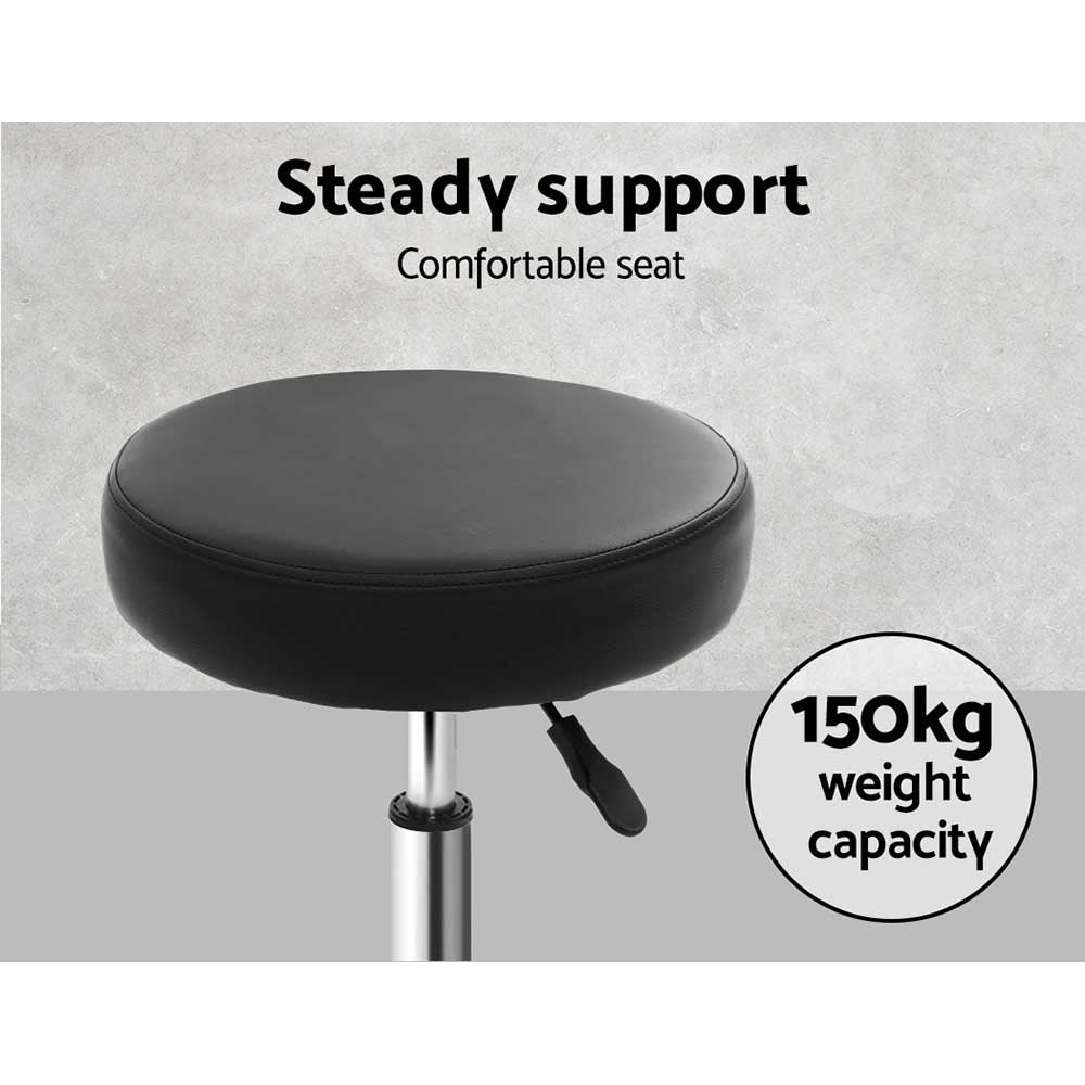 Artiss Round Swivel Salon Stool Black PU Leather