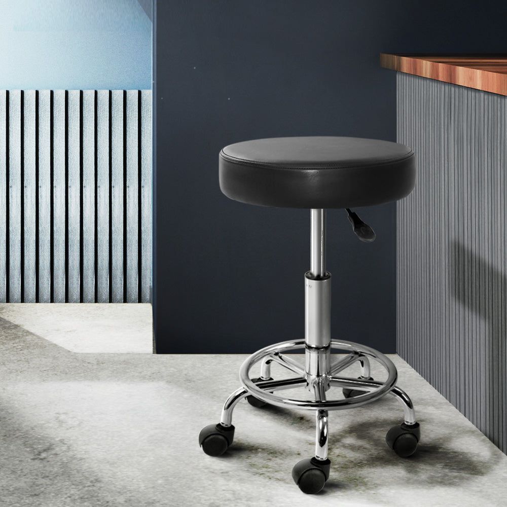 Artiss Round Swivel Salon Stool Black PU Leather