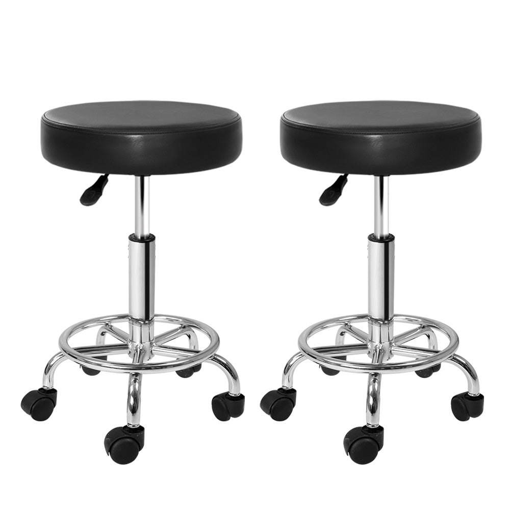 Artiss Black Swivel Salon Stool Pair Adjustable PU Leather