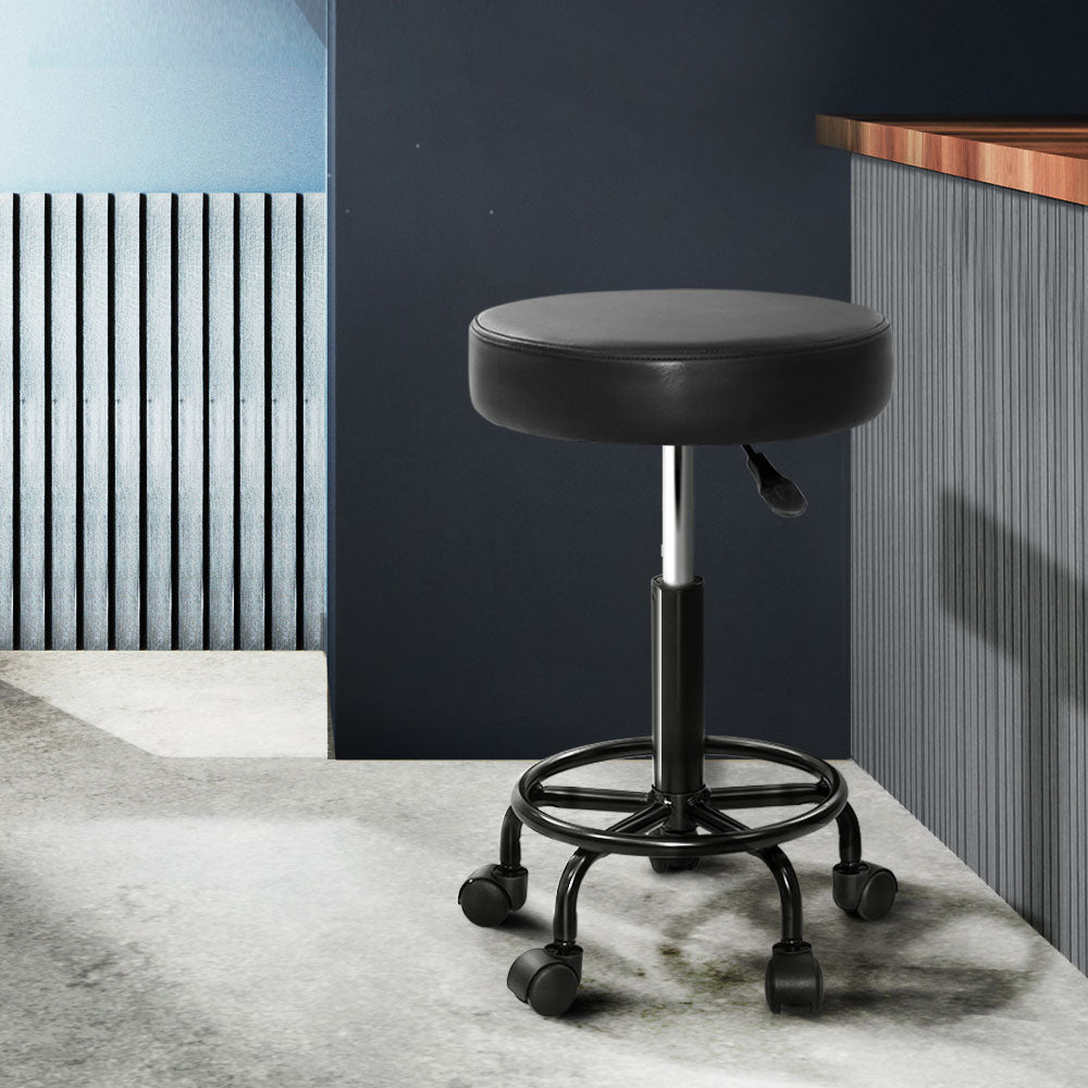 Artiss Round Swivel Salon Stool Adjustable Black