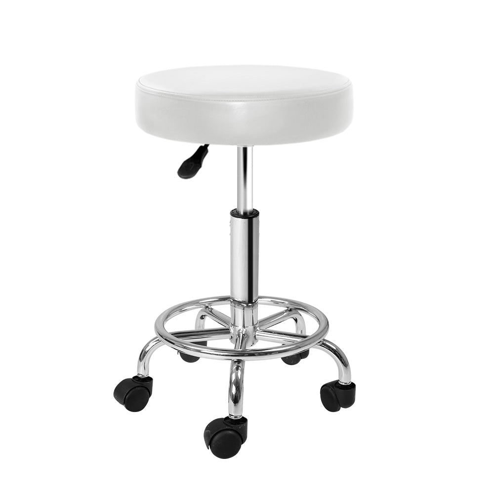Artiss Round Swivel Salon Stool White PU Leather