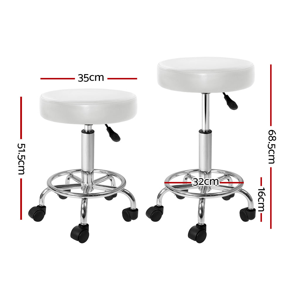 Artiss Round Swivel Salon Stool White PU Leather