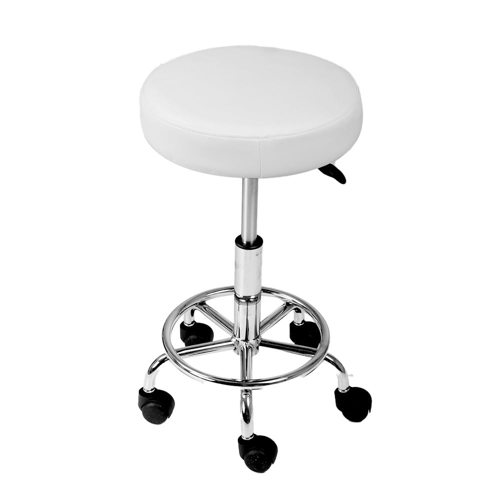 Artiss Round Swivel Salon Stool White PU Leather