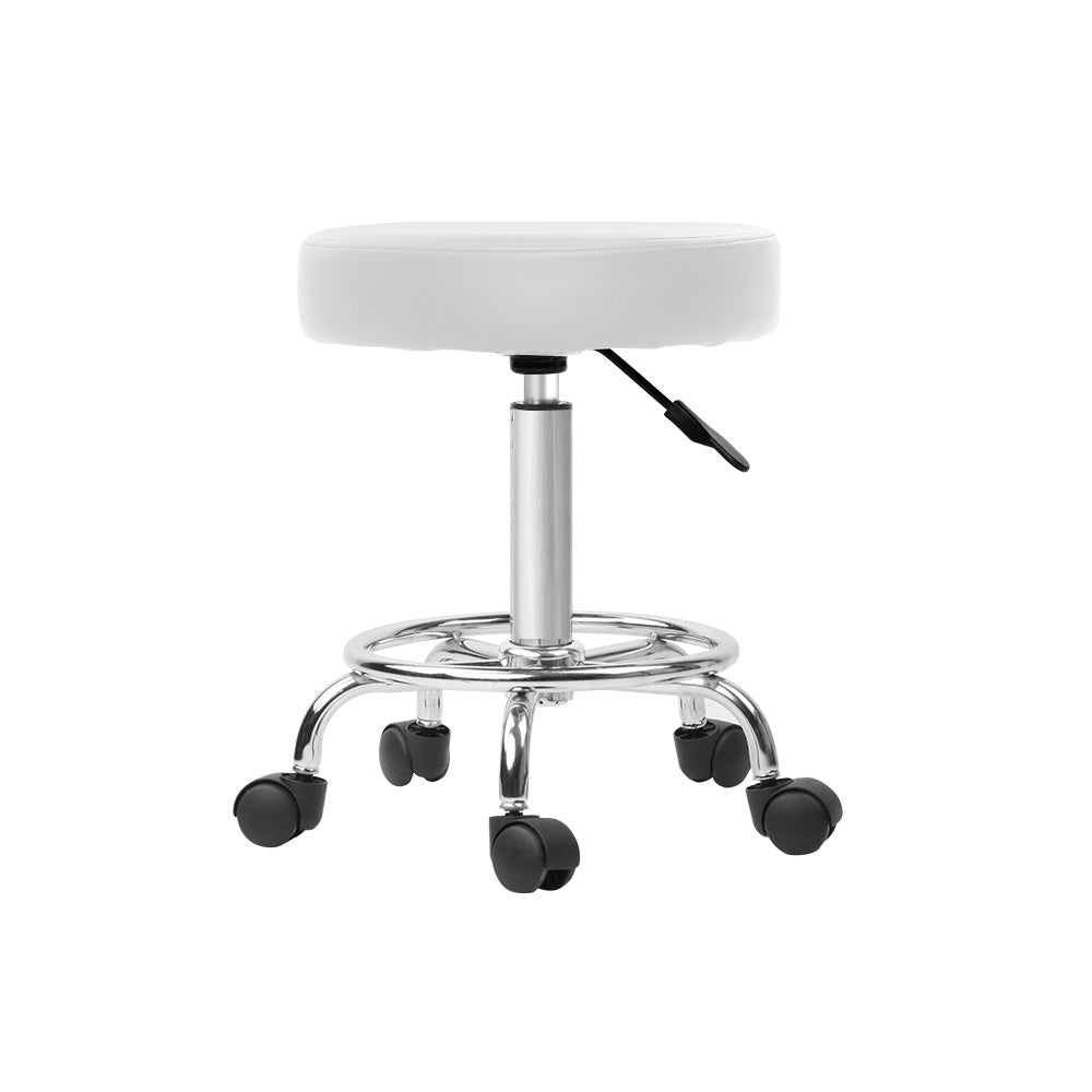 Artiss Round Swivel Salon Stool White PU Leather