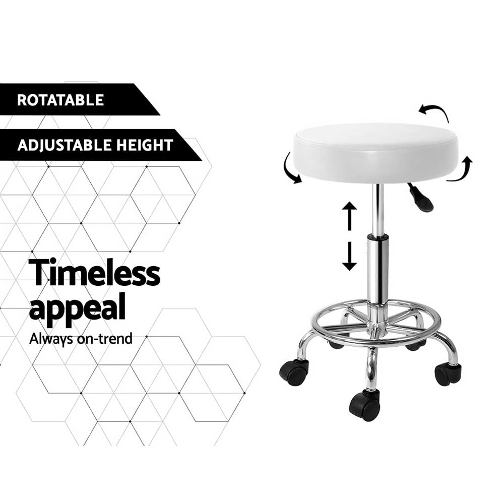 Artiss Round Swivel Salon Stool White PU Leather