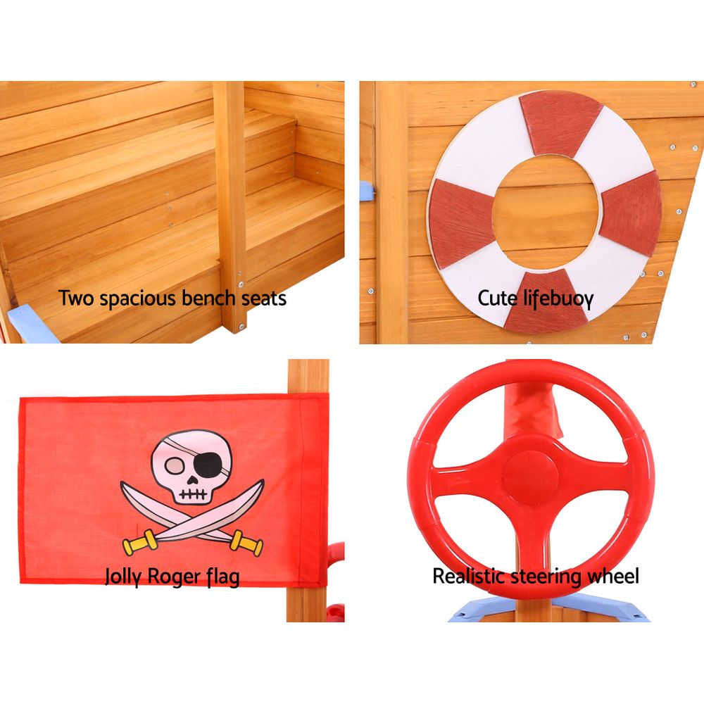 Keezi Wooden Boat Sandpit 165cm with Canopy & Bench Seat