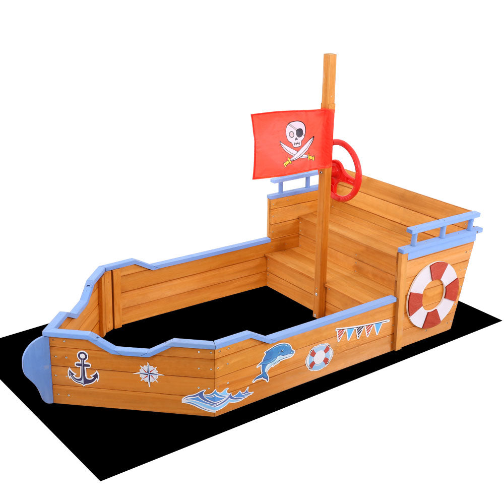 Keezi 165cm Wooden Boat Sandpit with Bench Seat for Kids