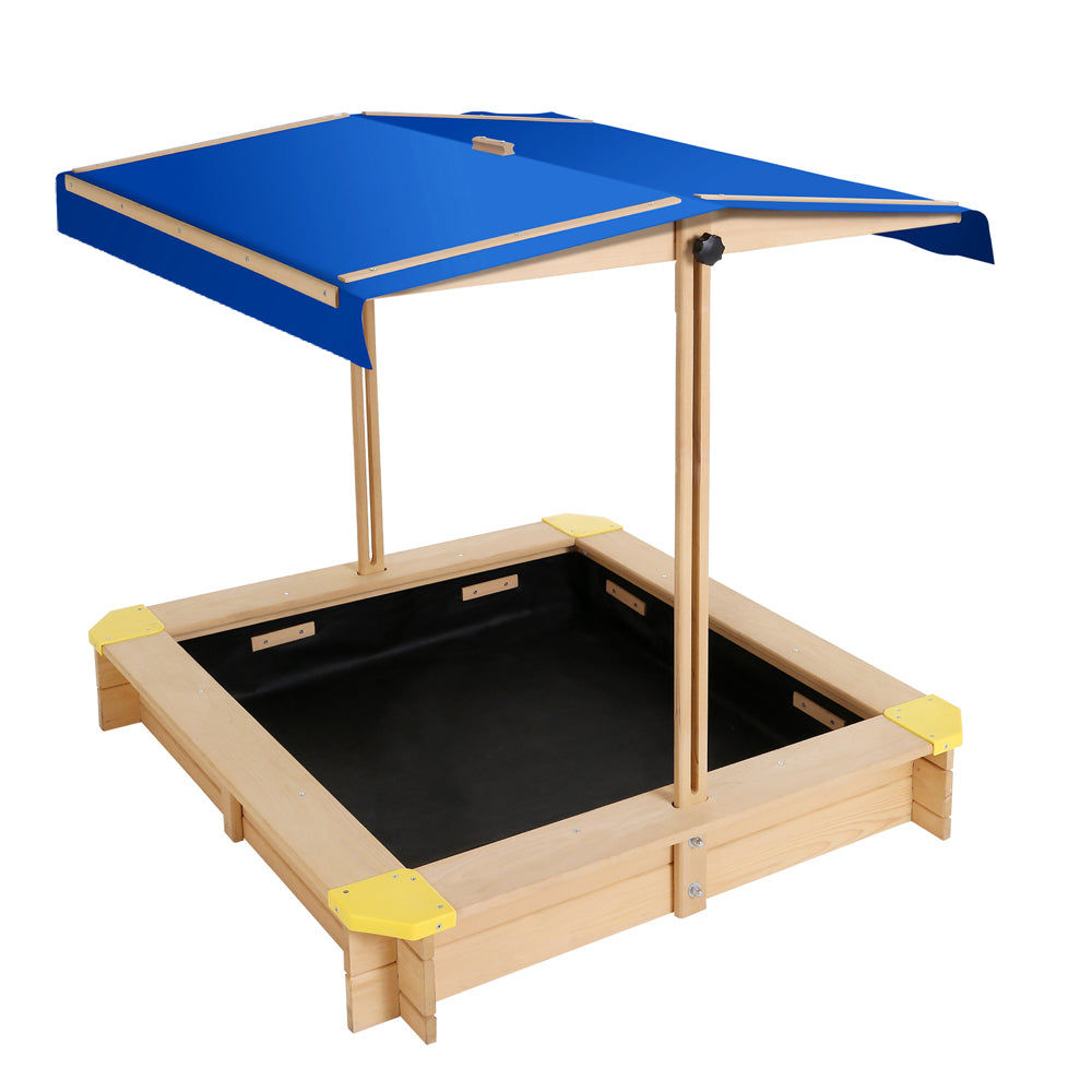 Keezi 101cm Kids Wooden Sandpit with Adjustable Canopy and Bench Seat