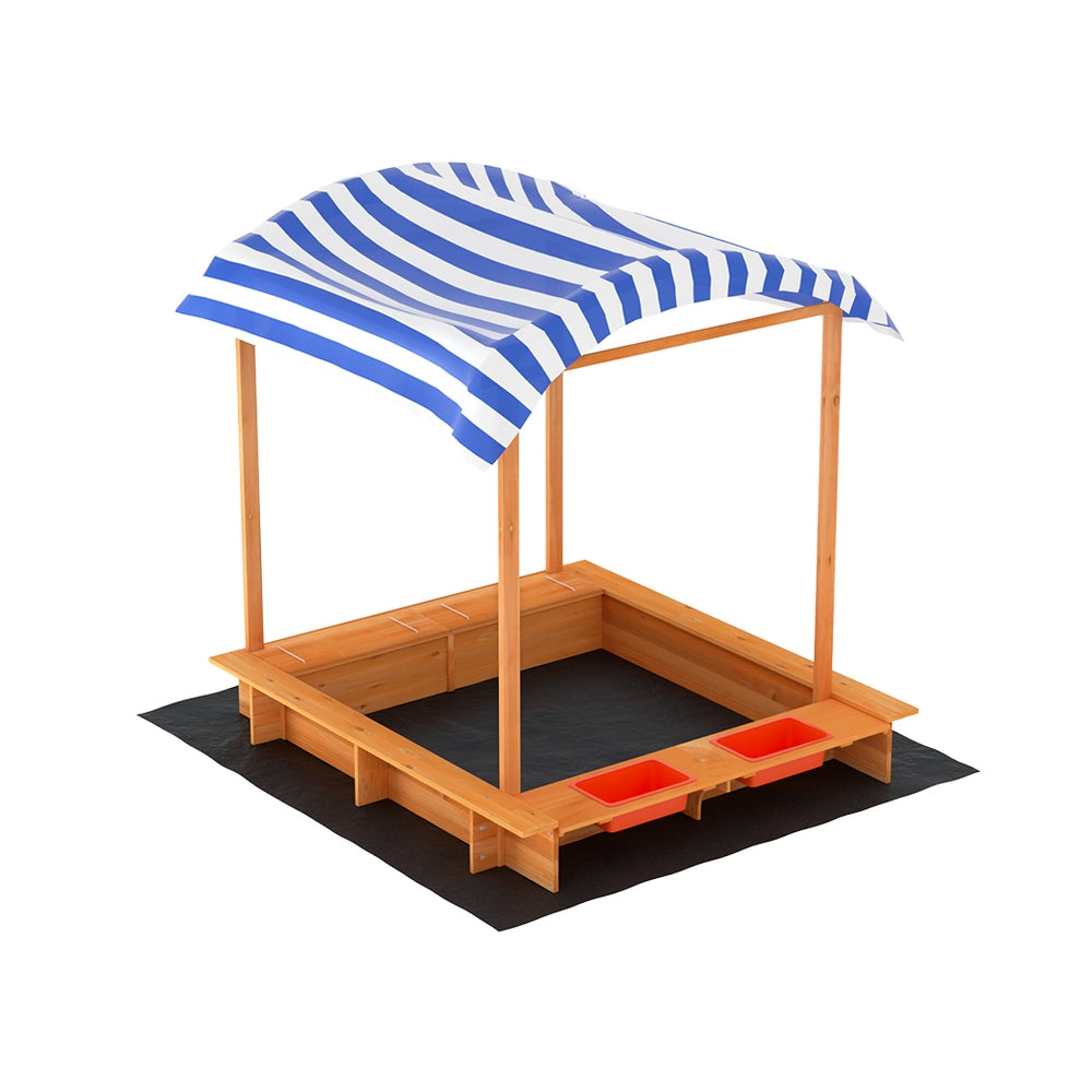 Keezi 146cm Wooden Kids Sandpit Sandbox Canopy Water Basin