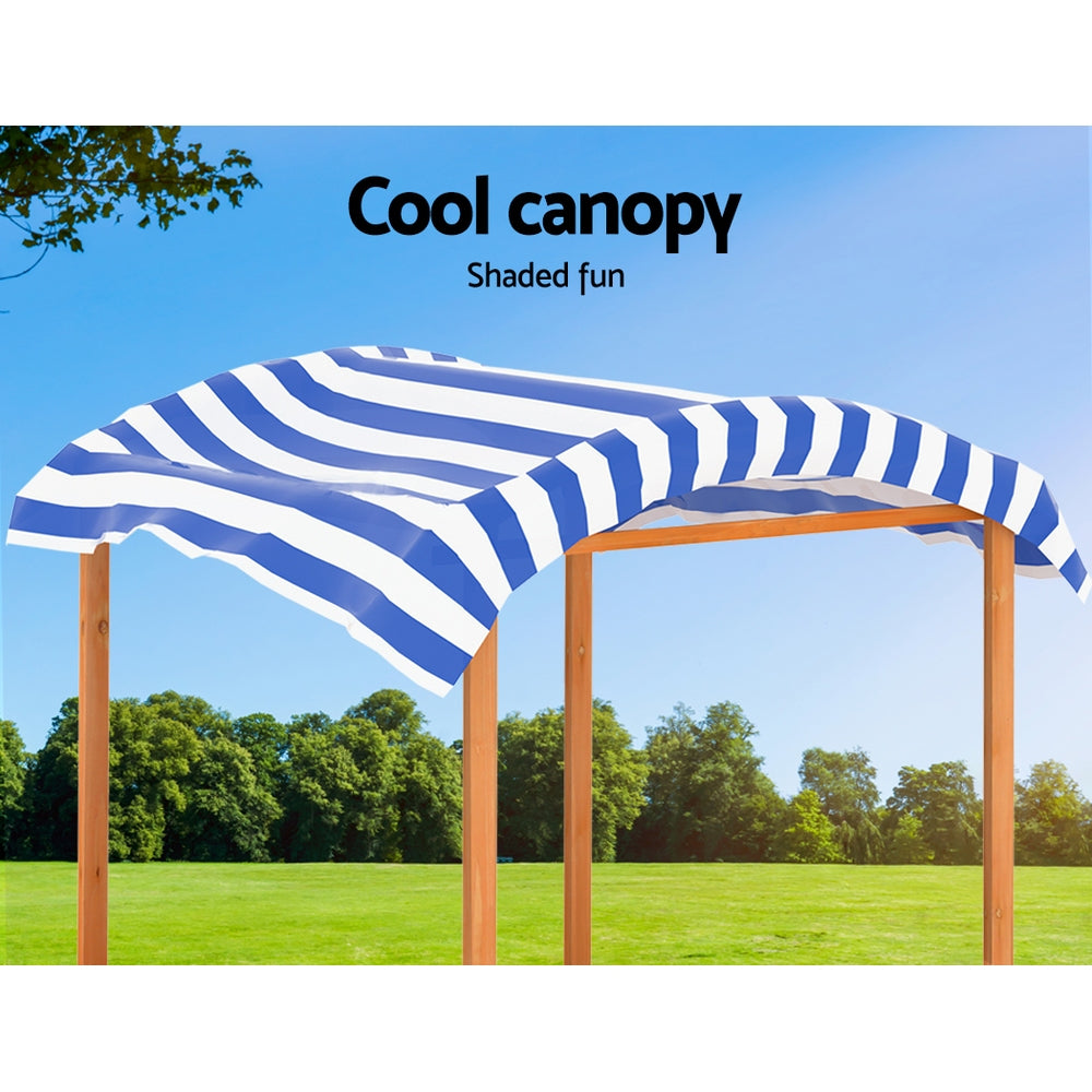 Keezi 146cm Wooden Kids Sandpit Sandbox Canopy Water Basin