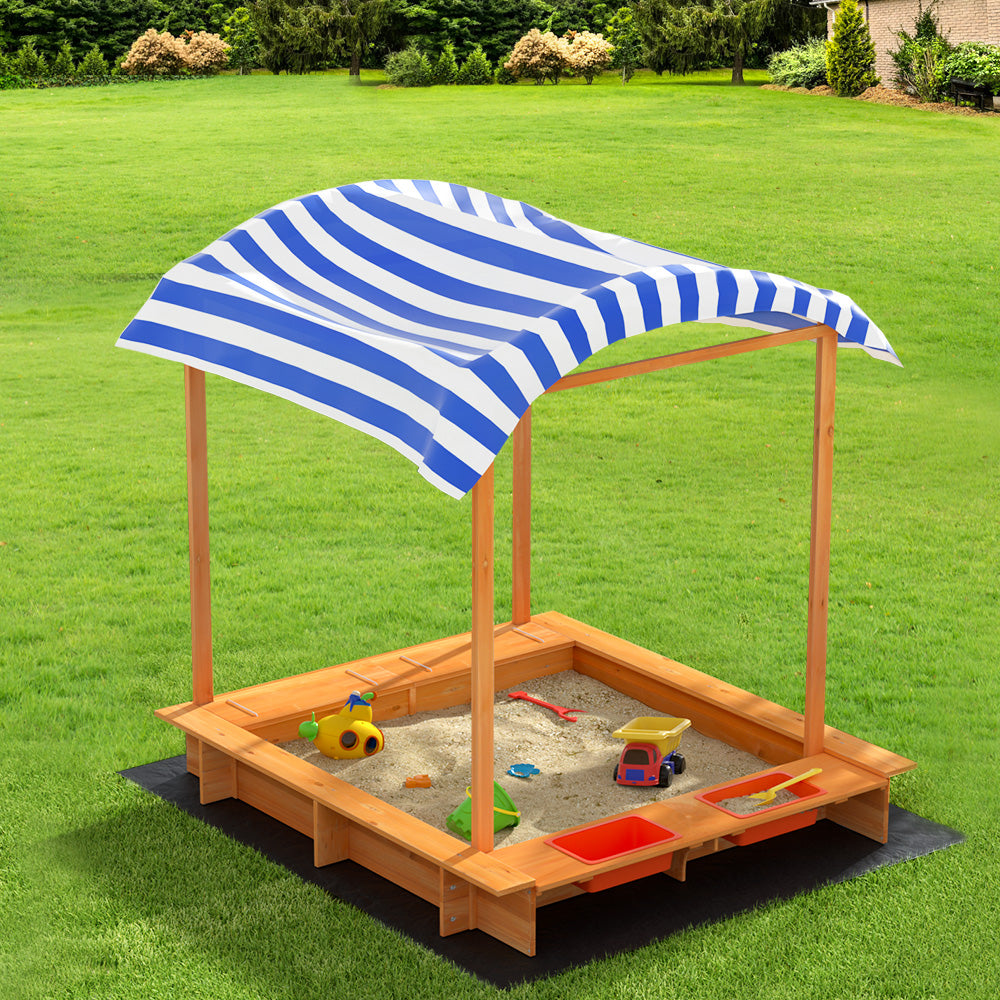 Keezi 146cm Wooden Kids Sandpit Sandbox Canopy Water Basin