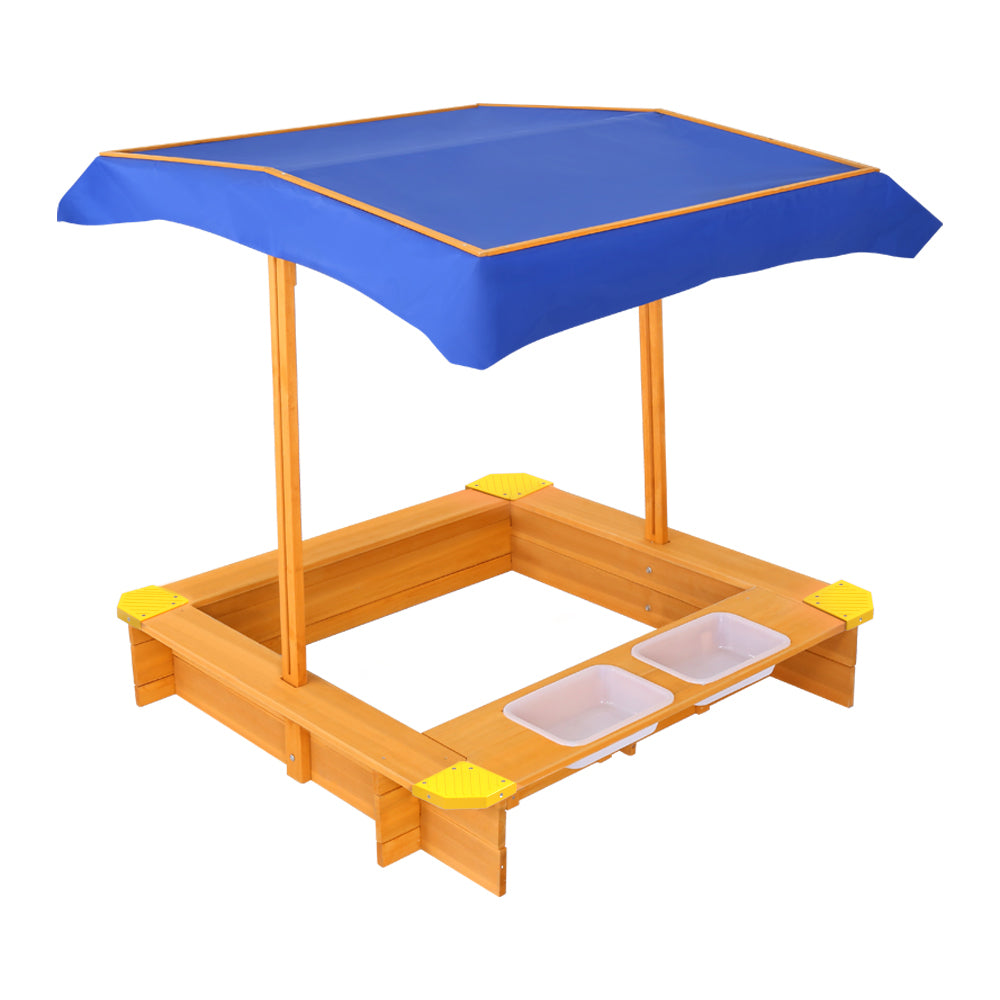 Keezi 103cm Kids Wooden Sandpit with Canopy and Water Basins