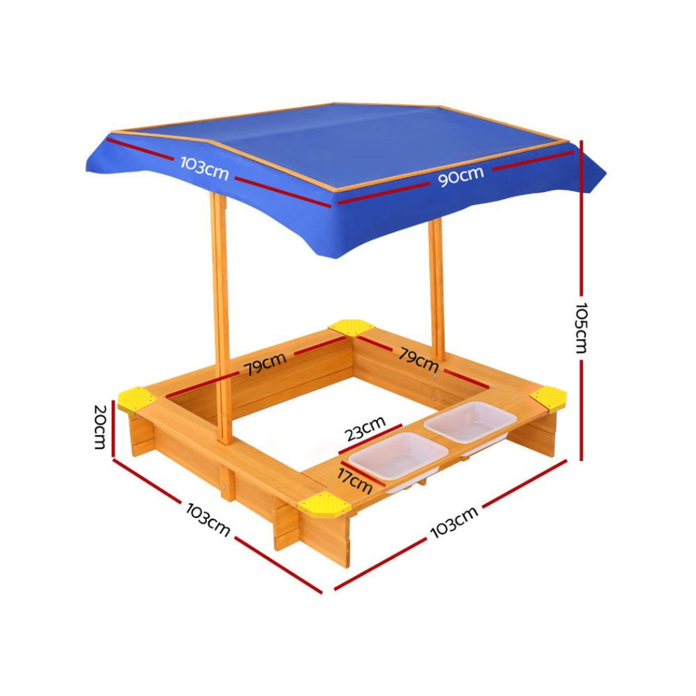 Keezi 103cm Kids Wooden Sandpit with Canopy and Water Basins