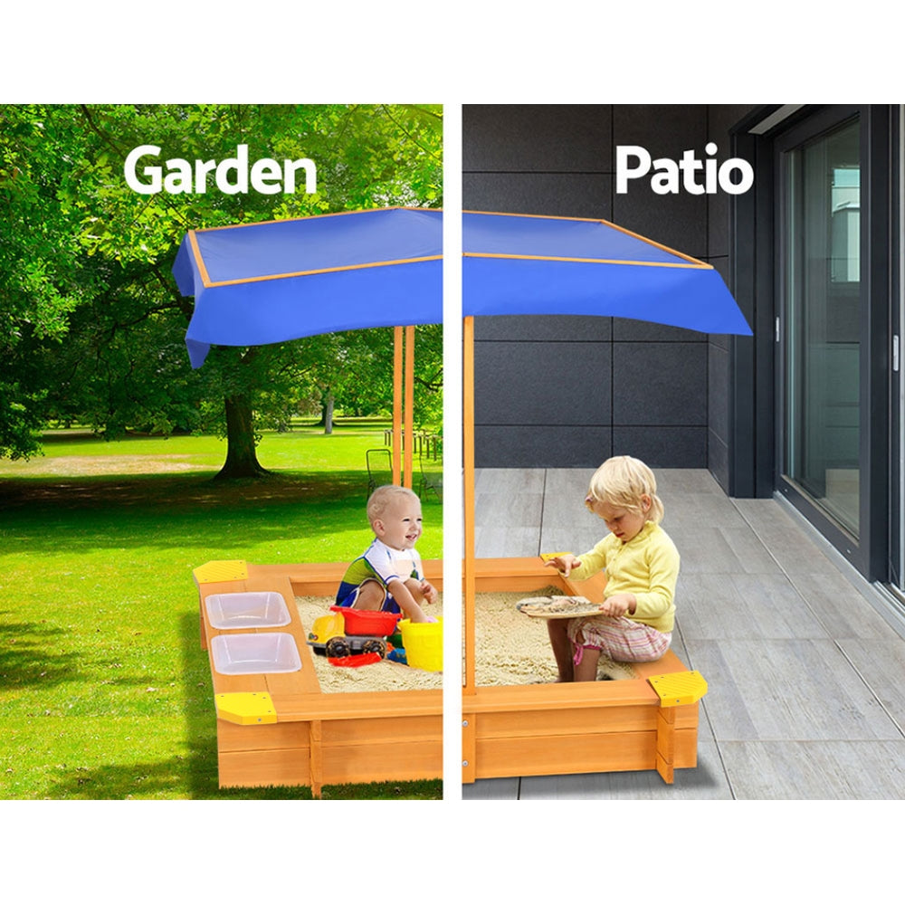 Keezi 103cm Kids Wooden Sandpit with Canopy and Water Basins