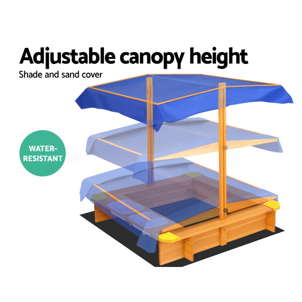 Keezi 103cm Kids Wooden Sandpit with Canopy and Water Basins