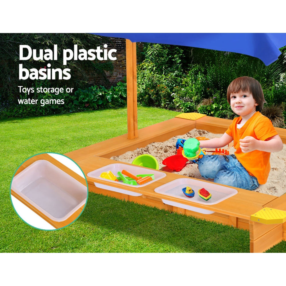 Keezi 103cm Kids Wooden Sandpit with Canopy and Water Basins