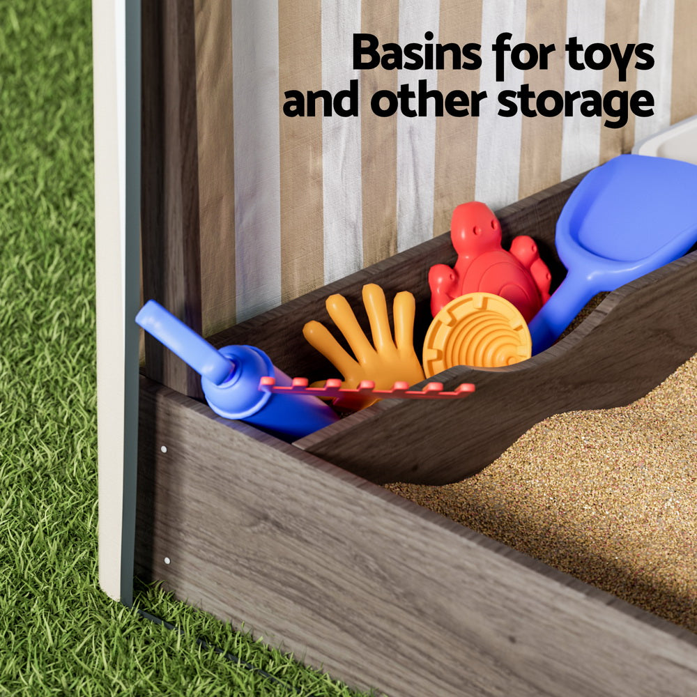 Keezi 120cm Wooden Kids Sandpit Canopy Brown