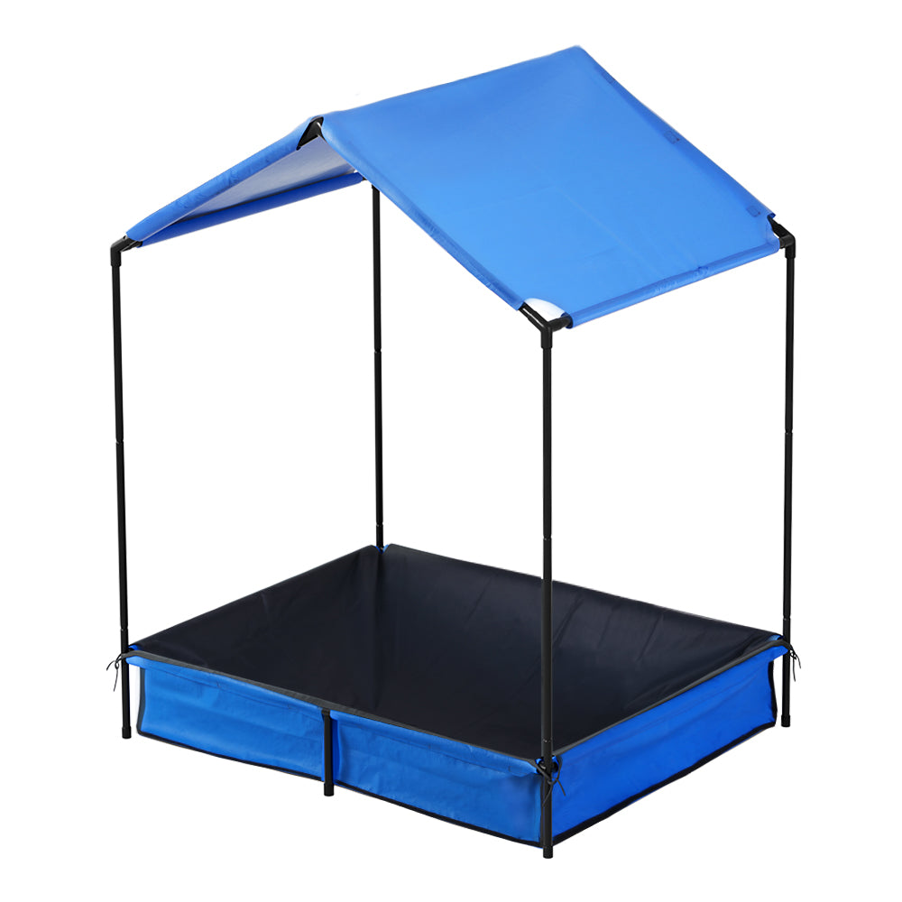 Keezi 120cm Kids Sandpit Metal Sandbox with Canopy Cover Blue