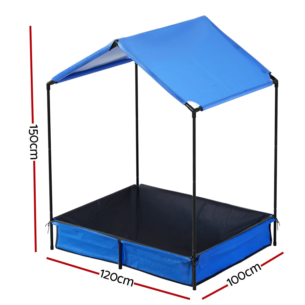 Keezi 120cm Kids Sandpit Metal Sandbox with Canopy Cover Blue