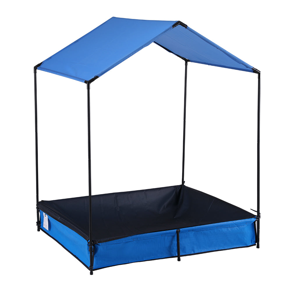 Keezi 120cm Kids Sandpit Metal Sandbox with Canopy Cover Blue
