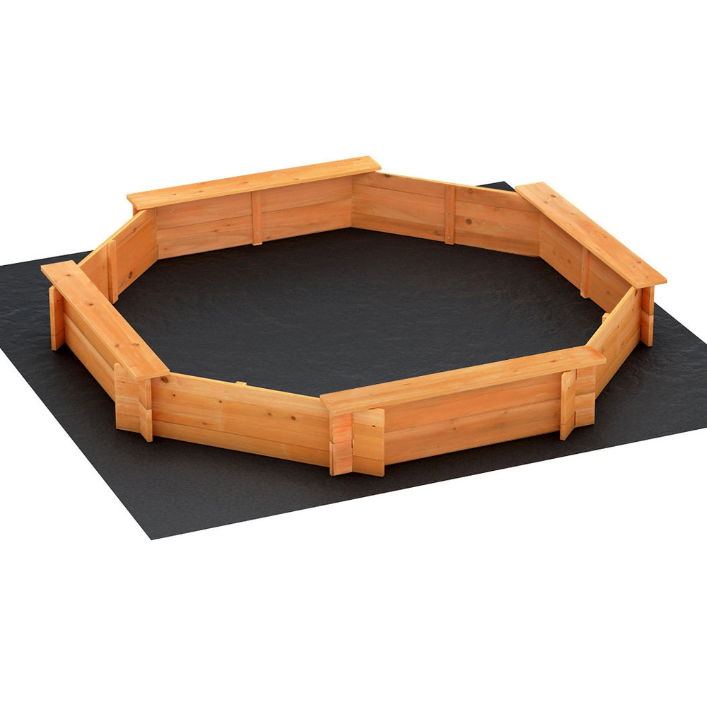Keezi 182cm Wooden Sandpit Round with Cover and Bench Seat