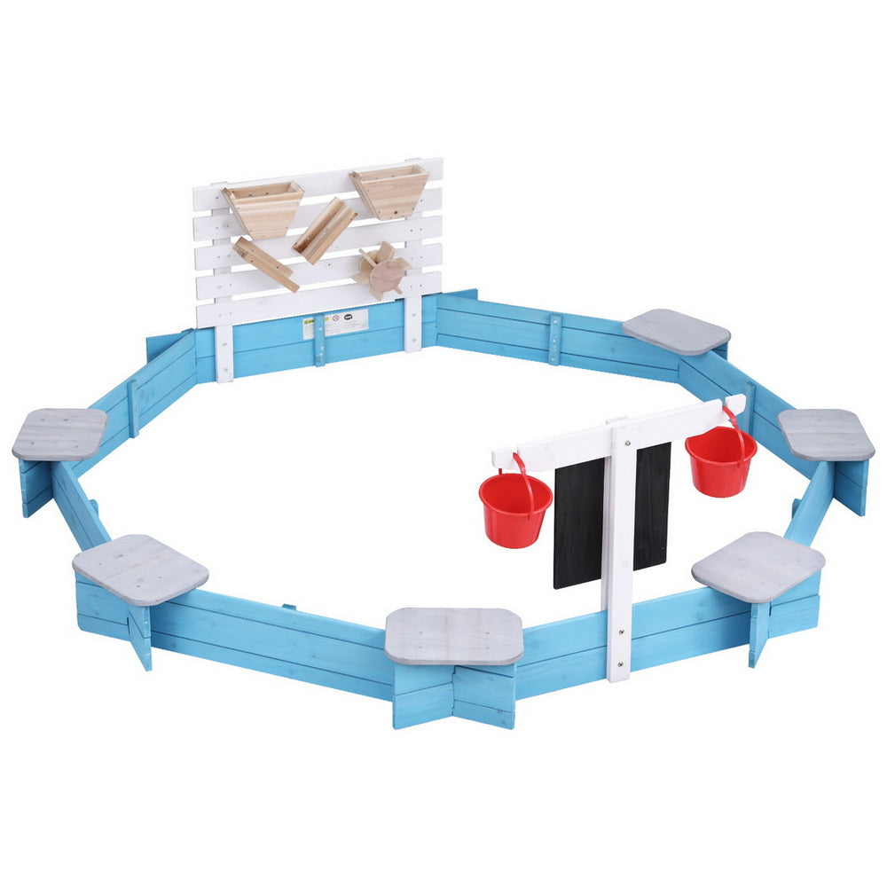 Keezi Kids Wooden Round Sandpit with Bench Seat and Funnel 215cm