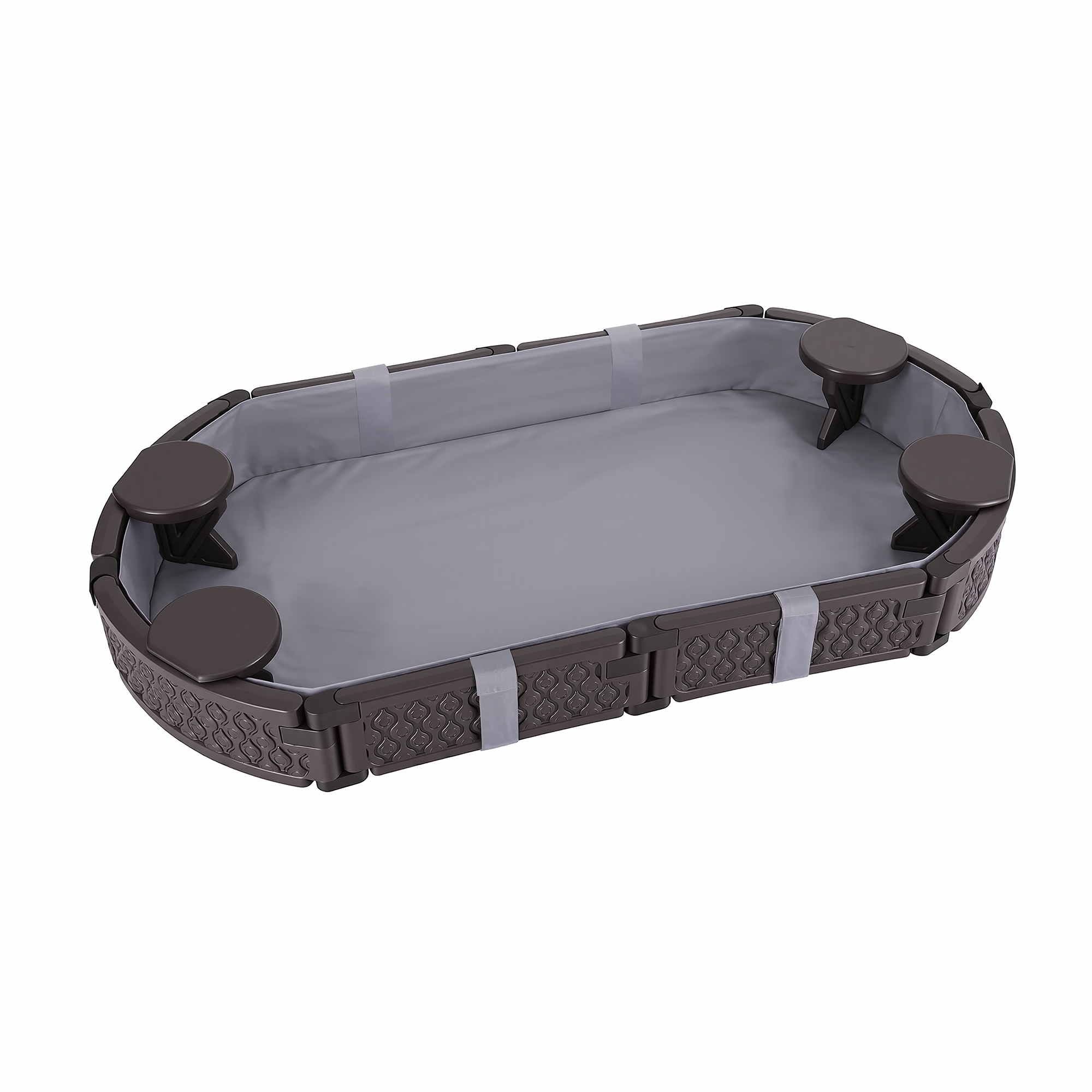Keezi Kids Sandpit Toys Outdoor Sandbox Oval Sand Pit 4 Seats Grey Cover