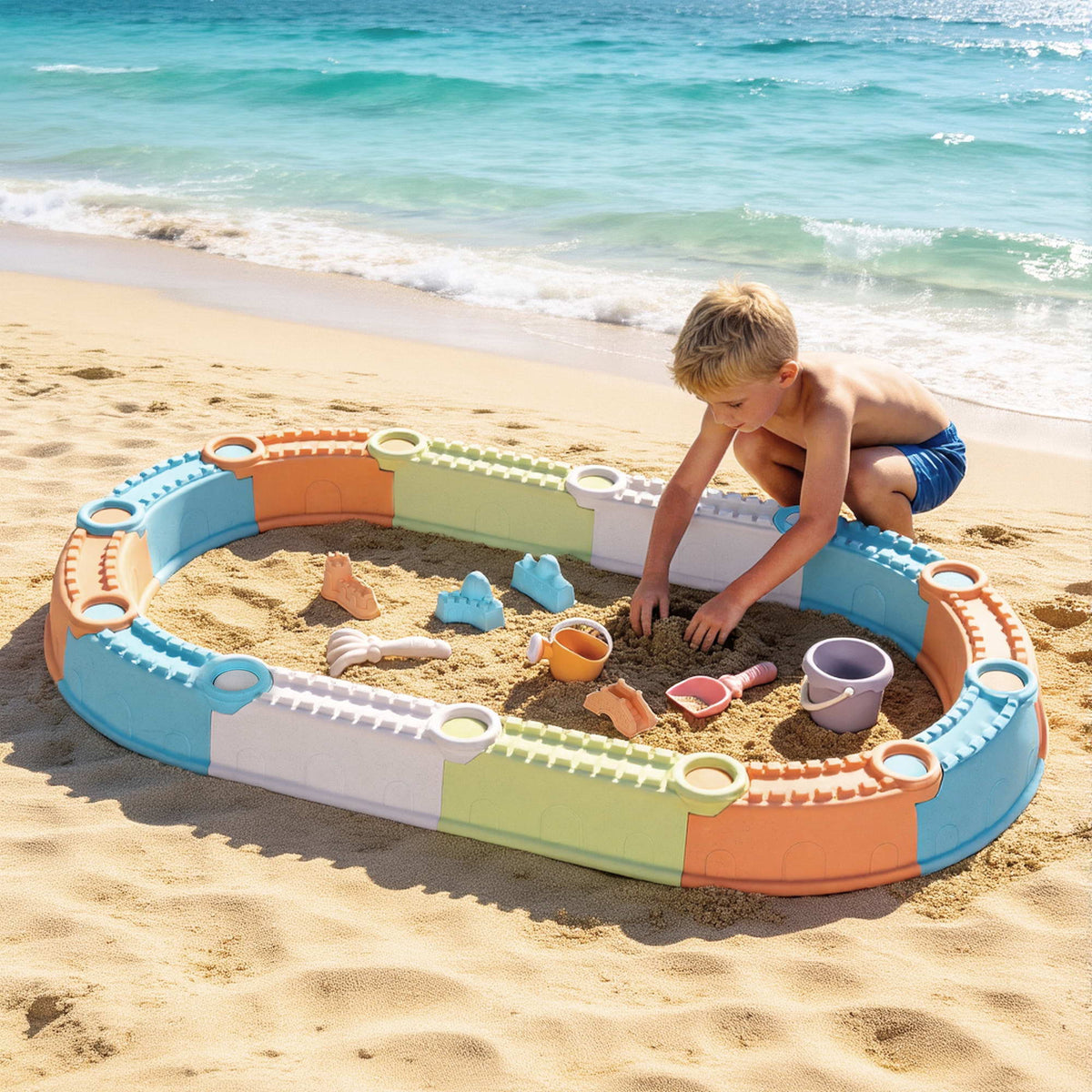 Keezi Kids Straw Beach Fence Sandpit Set 9 Piece