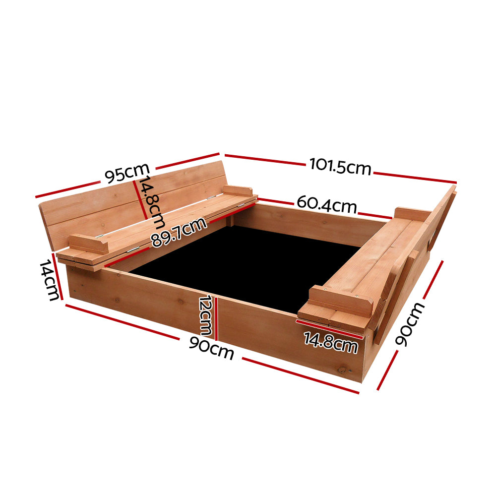 Keezi 90cm Wooden Kids Sandpit Foldable Seat Natural