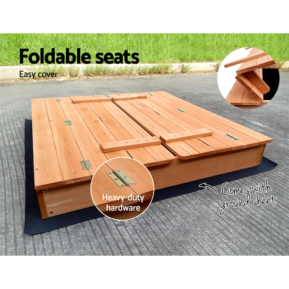 Keezi 90cm Wooden Kids Sandpit Foldable Seat Natural