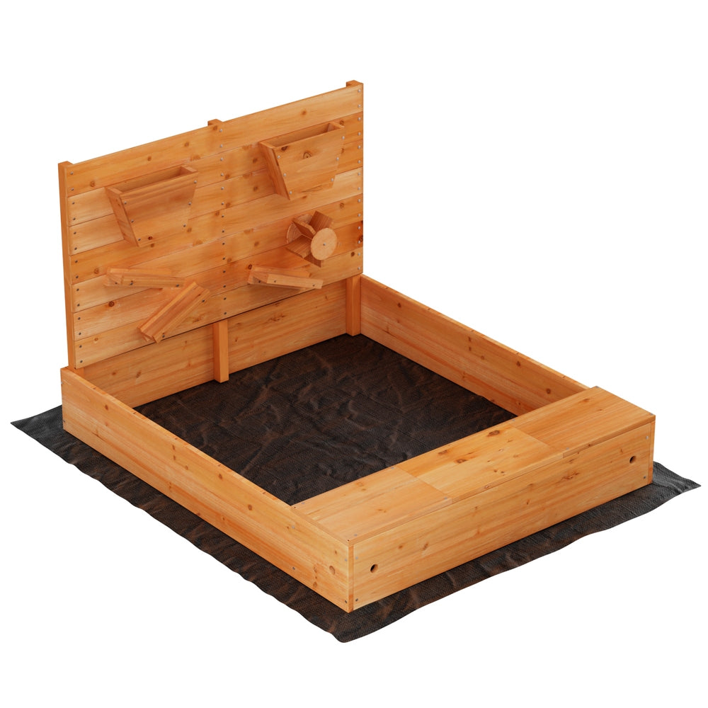 Keezi 120cm Wooden Sandpit with Cover and Funnel for Kids