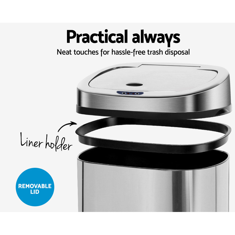 Devanti 50L Motion Sensor Rubbish Bin Automatic Silver