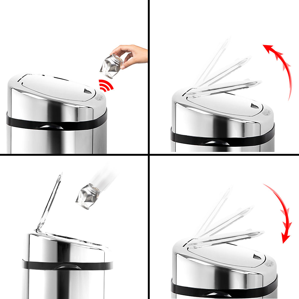 Devanti 50L Motion Sensor Rubbish Bin Automatic Silver